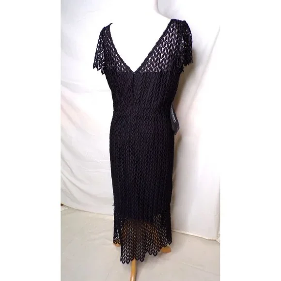 🆕KAY UNGER Tatum Lace Midi Cocktail Dress Black 10 - Picture 10 of 11